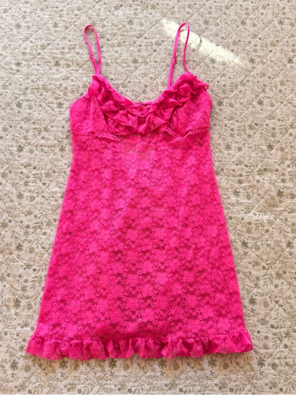 In Bloom pink lace babydoll dress/top with ruffles and adjustable straps